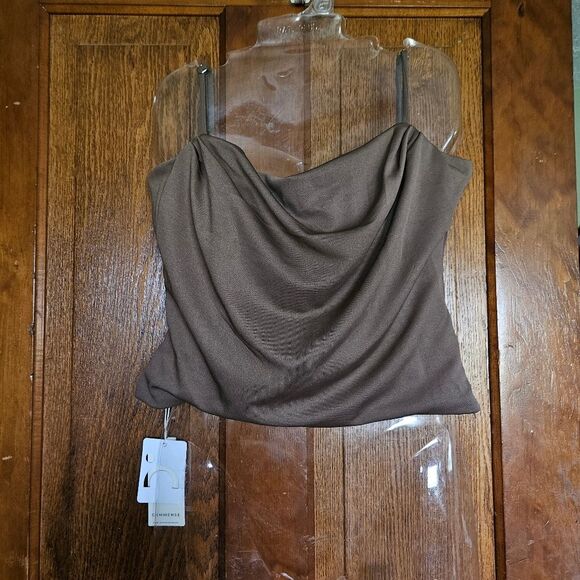 COMMENSE Brown Velvet Velour Draped Halter Camisole Top size L NWT - Picture 1 of 6